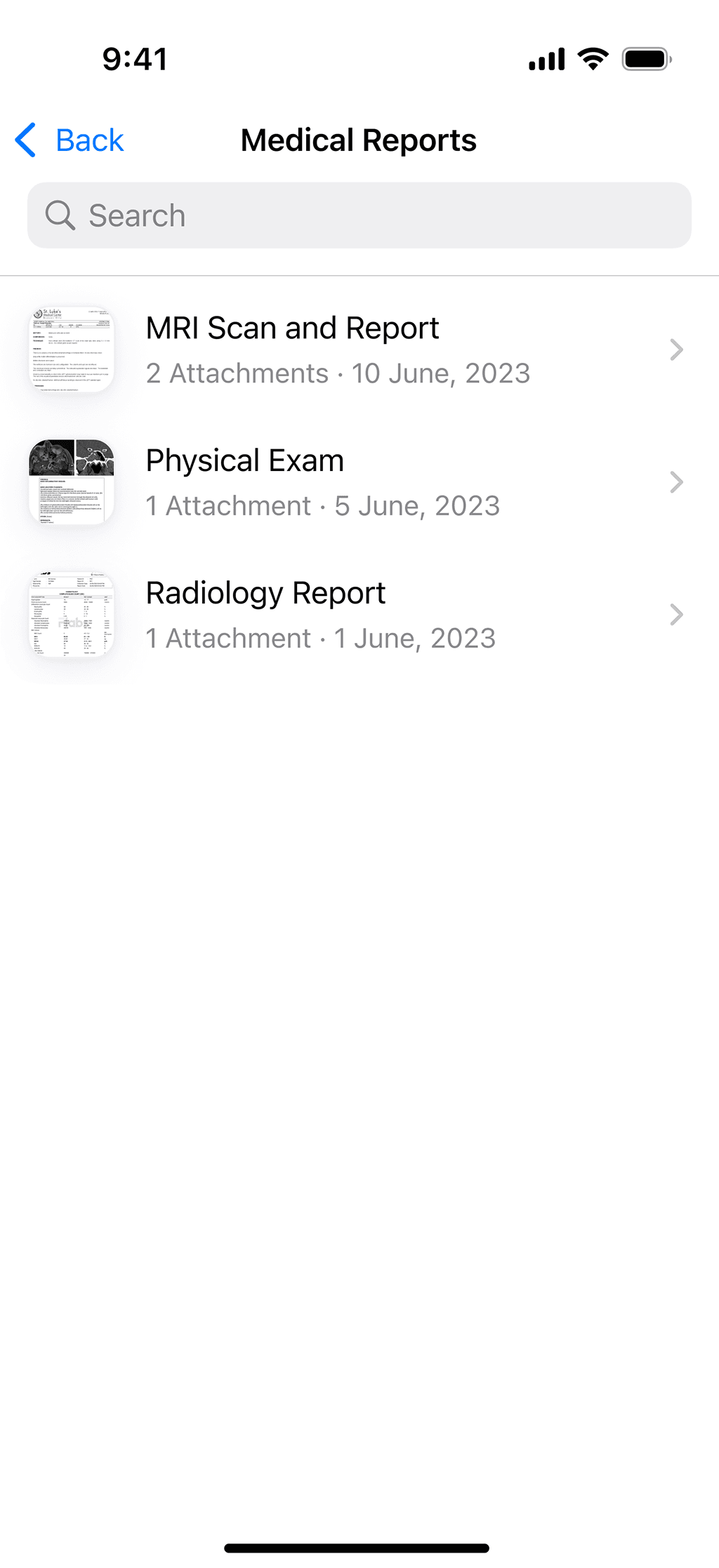 Список документов категории Medical Reports
